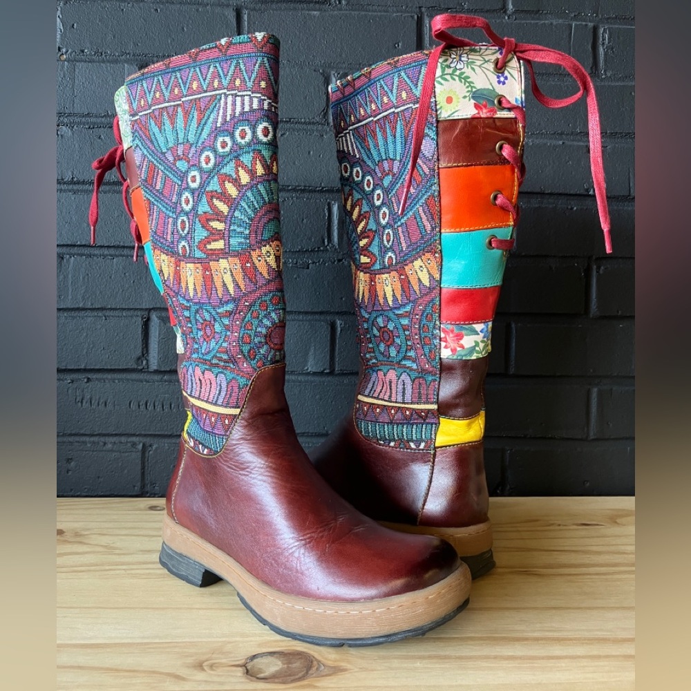 CrazycatZ Womens Leather Bohemian Knee High Boots